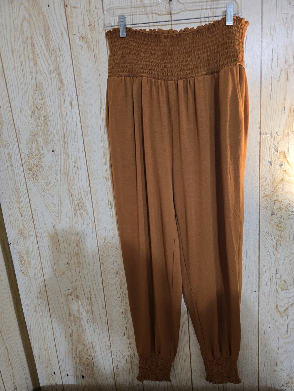 ZENANA 1X Caramel Brown Smocked Jogger Pants | High Waist Lounge